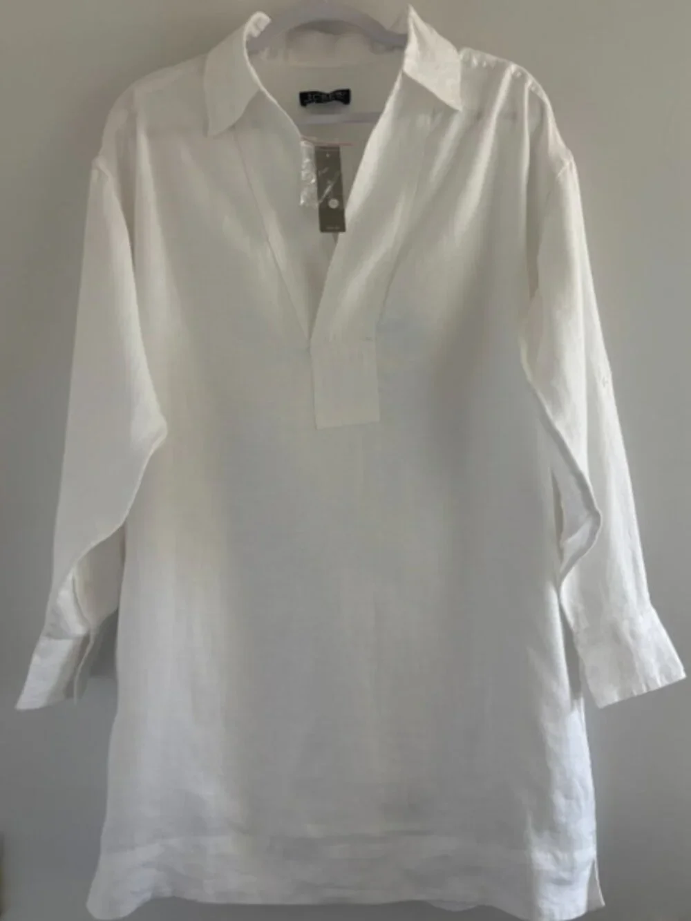 J. Crew V-neck Popover Dress in Linen White